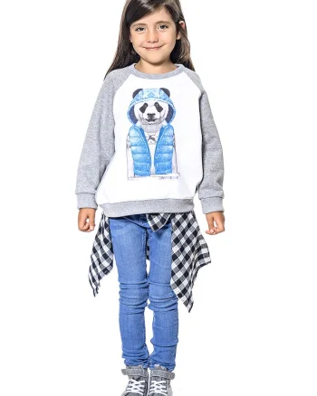 Bluza de trening regular fit cu decolteu la baza gatului, Albastru pastel/Alb optic/Gri deschis melange