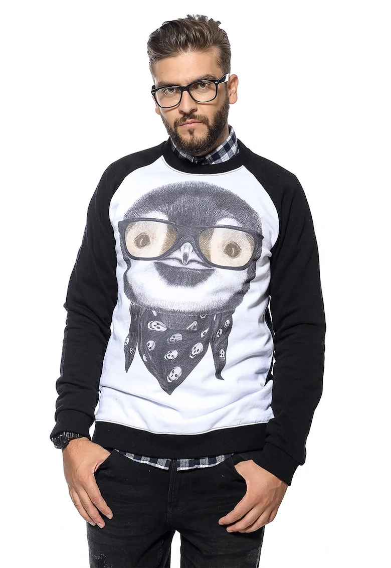 Bluza de trening de bumbac cu imprimeu, Negru/Galben pal/Alb optic