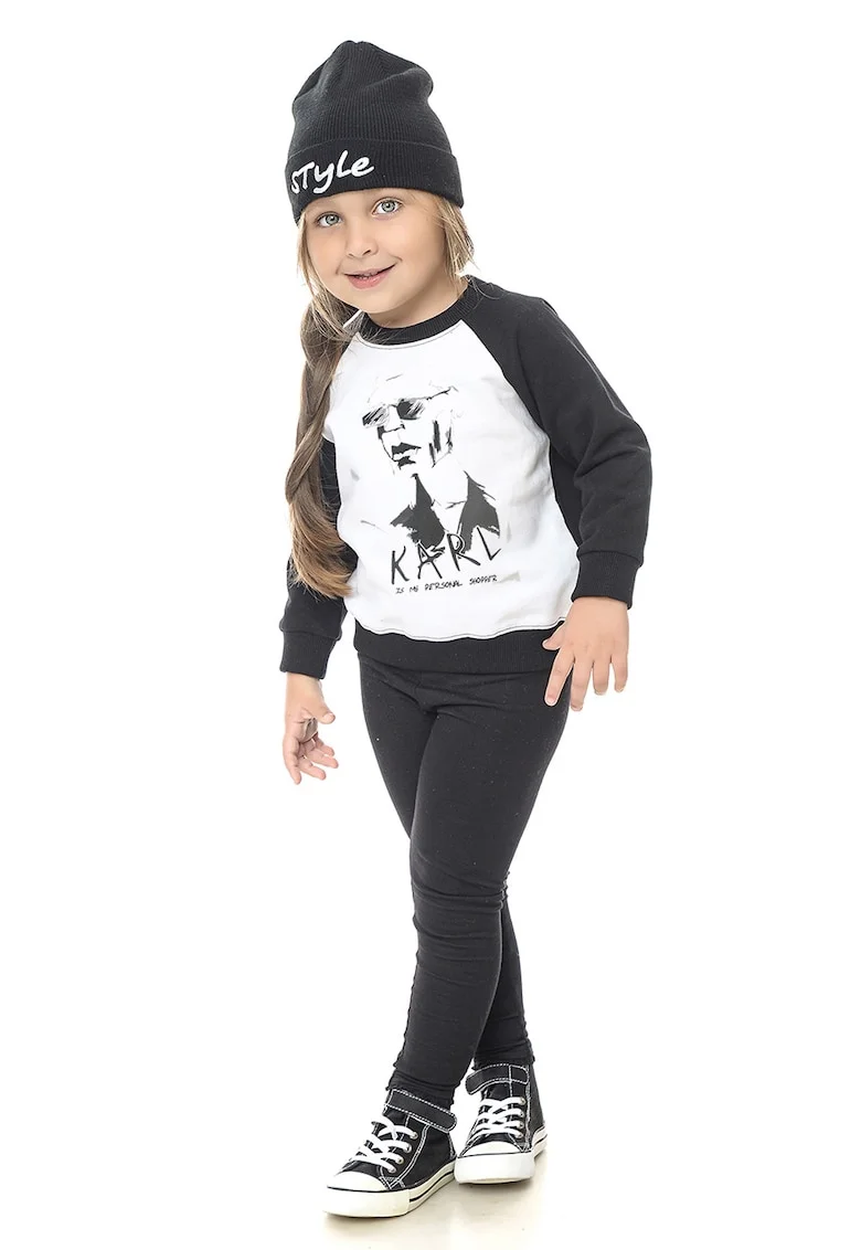 Bluza de trening de bumbac cu imprimeu, Negru/Verde pal/Alb optic