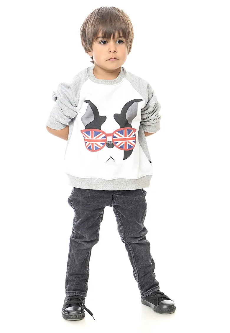 Bluza de bumbac cu imprimeu grafic, Rosu stins/Alb optic/Gri deschis melange