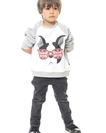 Bluza de bumbac cu imprimeu grafic, Rosu stins/Alb optic/Gri deschis melange