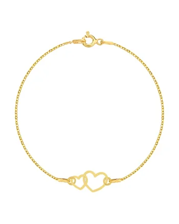 Bratara Aur 375 - 9K cu charm double heart-inima dubla, 18-19 CM