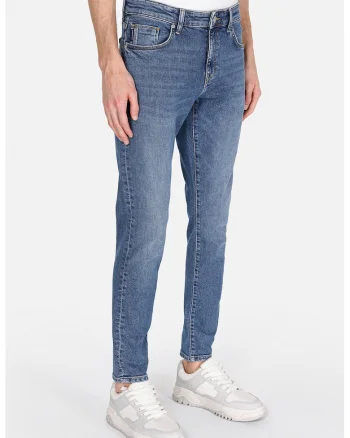 Blugi crop cu croiala slim-fit, Albastru deschis