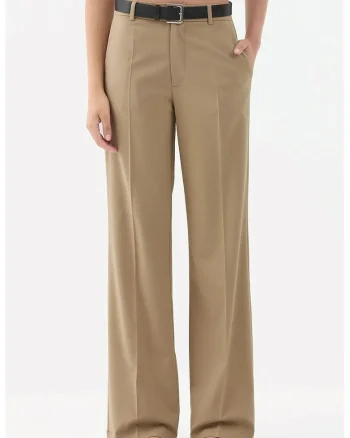 Pantaloni dama,  drepti, talie normala, textil, bej