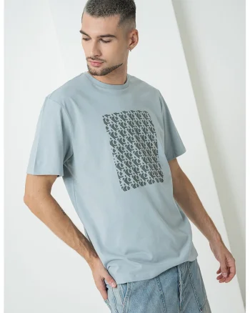 Tricou lejer din bumbac cu monograma, Gri deschis/Gri inchis