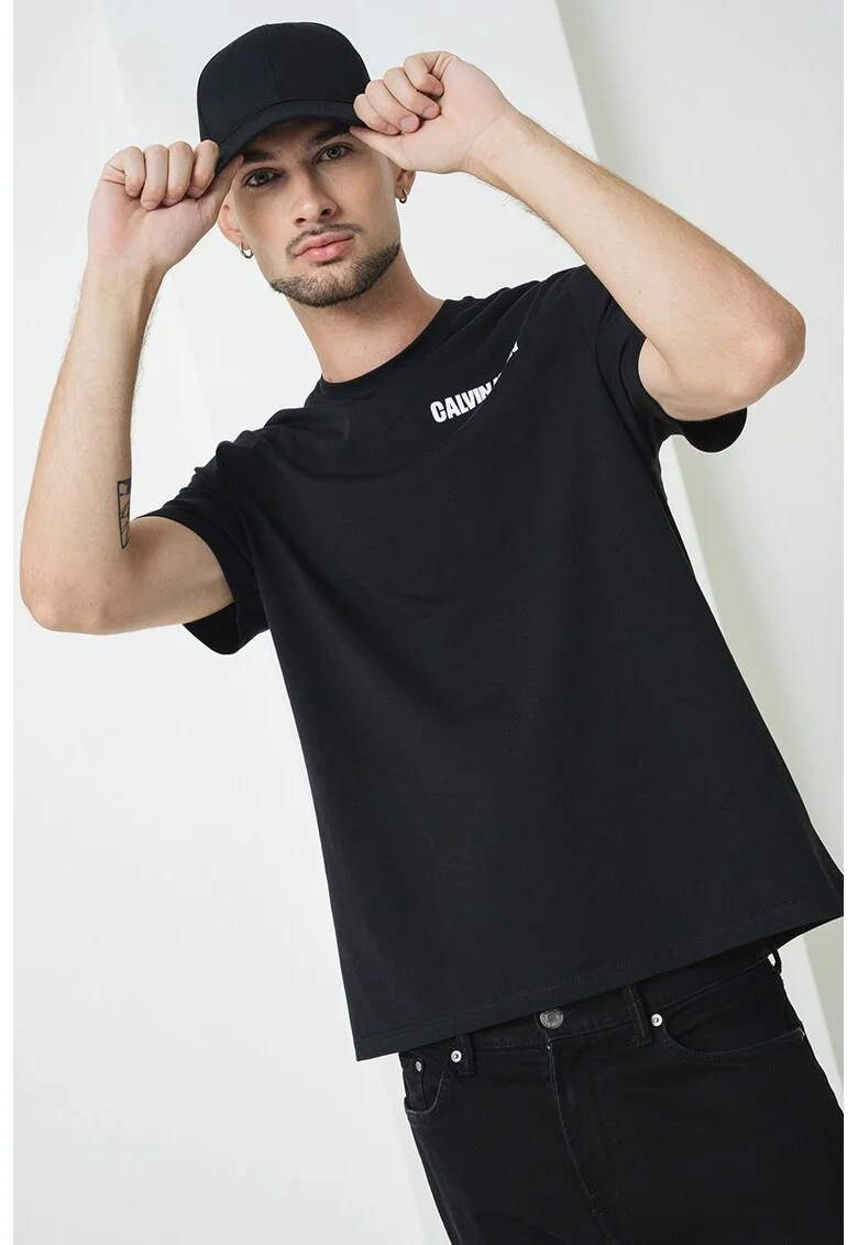 Tricou din bumbac cu imprimeu grafic pe partea din spate, Alb/Negru
