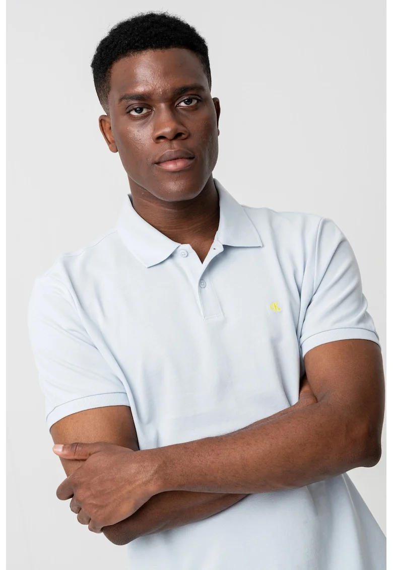 Tricou polo de bumbac pique, Albastru pastel