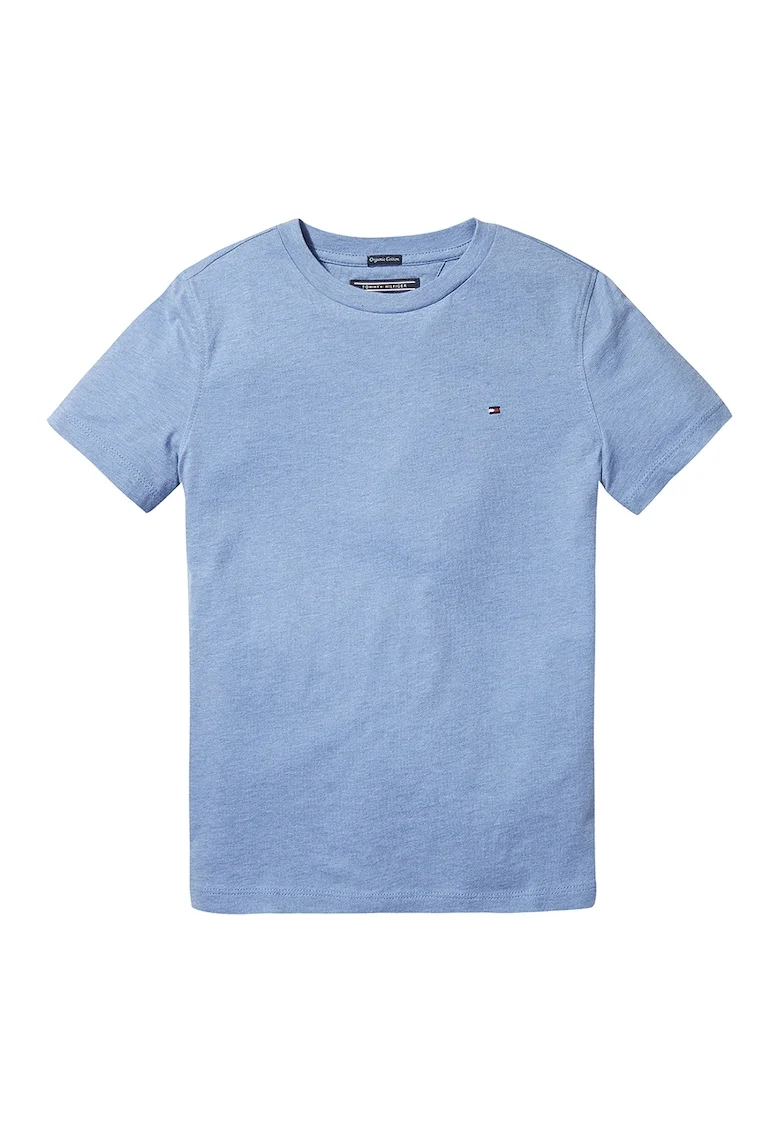 Tricou din bumbac organic cu decolteu la baza gatului, Albastru lavanda