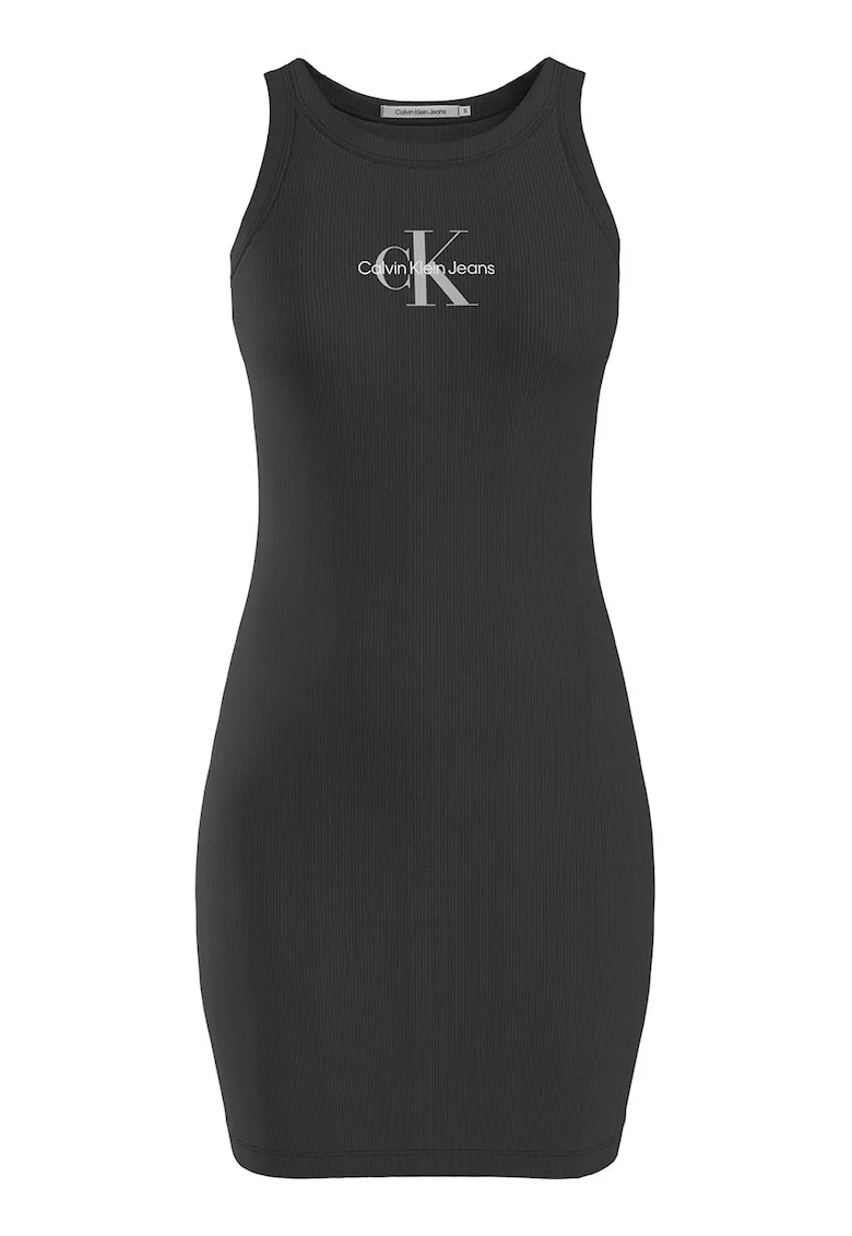 Rochie cu striatii in partea de sus si imprimeu logo, Negru