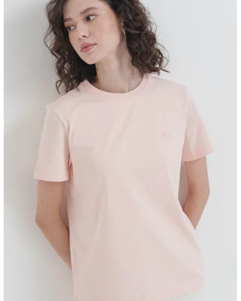Tricou din bumbac cu logo brodat, Roz deschis