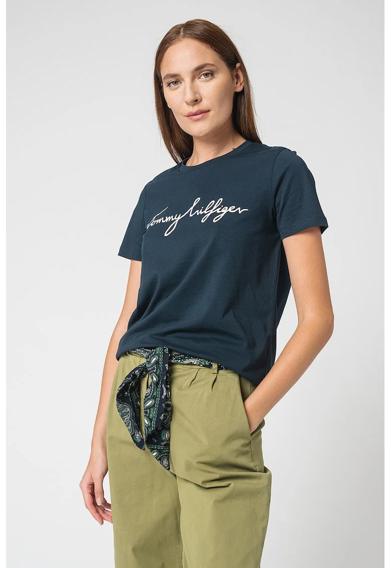 Tricou din bumbac organic cu imprimeu logo Heritage, Bleumarin