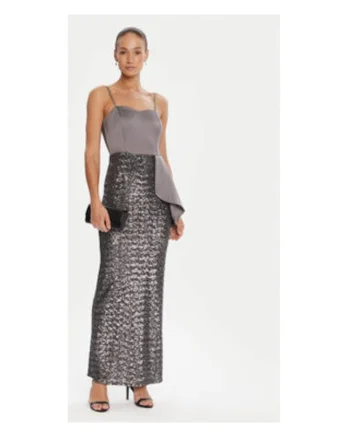 Rochie de seara,  gri, 95% poliester, 5% elastan