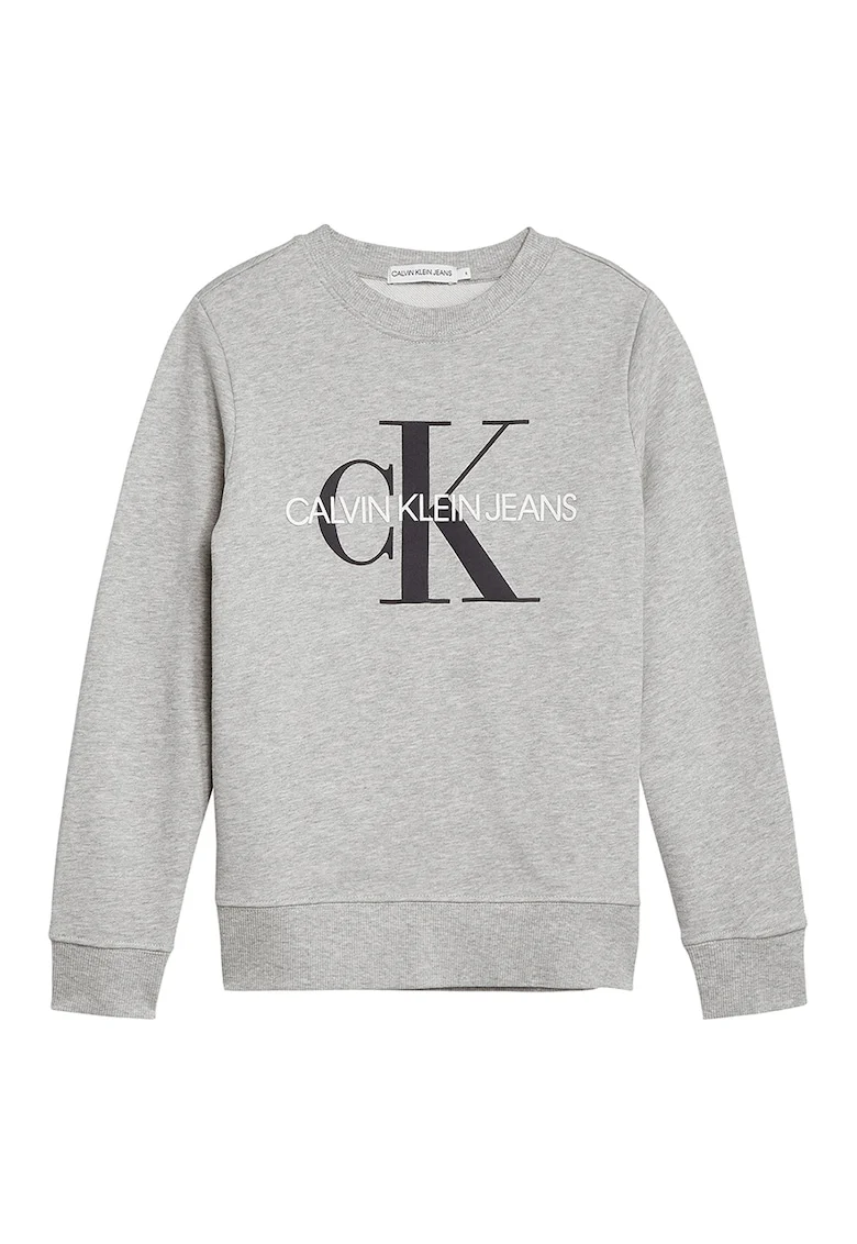 CALVIN KLEIN, Bluza sport din bumbac organic cu imprimeu logo, Gri deschis melange