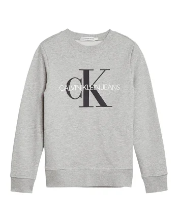 CALVIN KLEIN, Bluza sport din bumbac organic cu imprimeu logo, Gri deschis melange