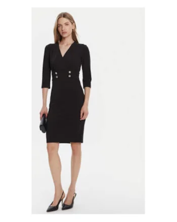 Rochie cocktail Femeie,  Negru, 95% poliester, 5% elastan