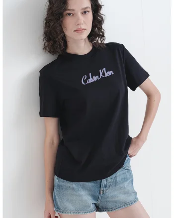 Tricou cu decolteu la baza gatului si logo, Negru/Albastru