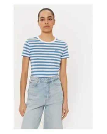 Tricou dama,  Bumbac, Albastru/Alb