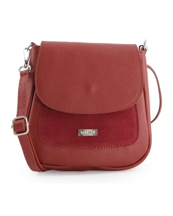 Geanta de umar,  piele naturala, rosie, 19x20x7cm, cu 3 buzunare, curea detasabila max 124cm
