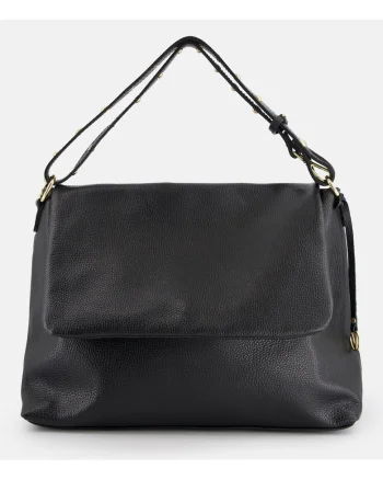 Geanta messenger pentru femei,  piele naturala, neagra, 36x27x13cm, lungime manere 48cm, curea max 98cm
