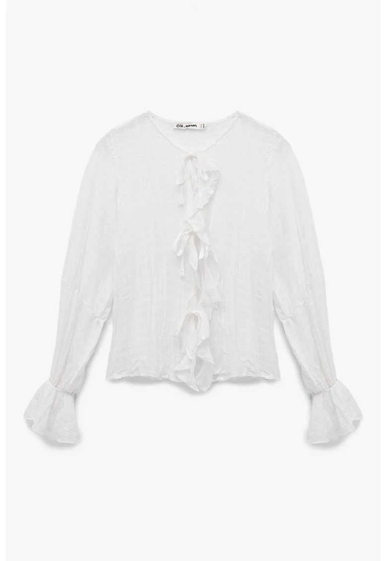 Bluza cu inchidere cu snururi, Alb