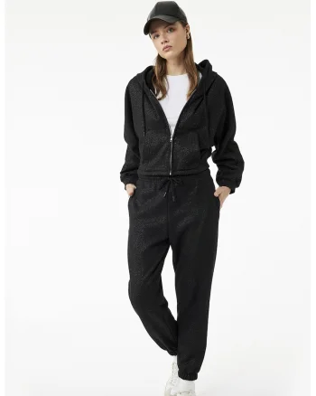 Pantaloni de trening relaxed-fit cu design cu aspect stralucitor, Negru