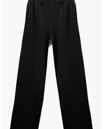 Pantaloni cu talie elastica si croiala ampla, Negru