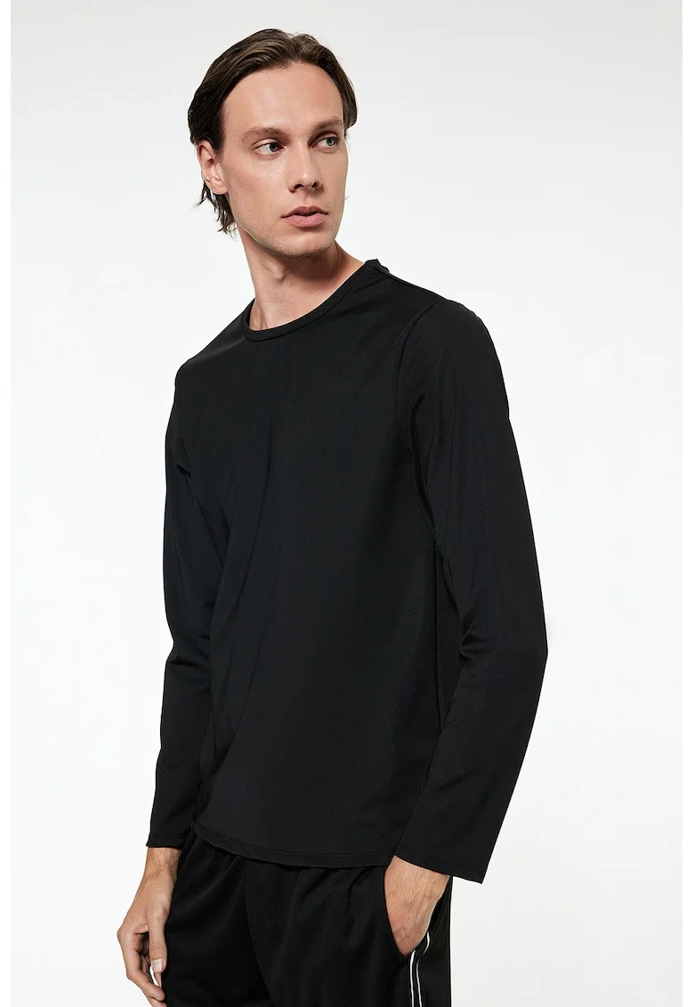 Bluza de trening cu decolteu la baza gatului si model uni, Negru