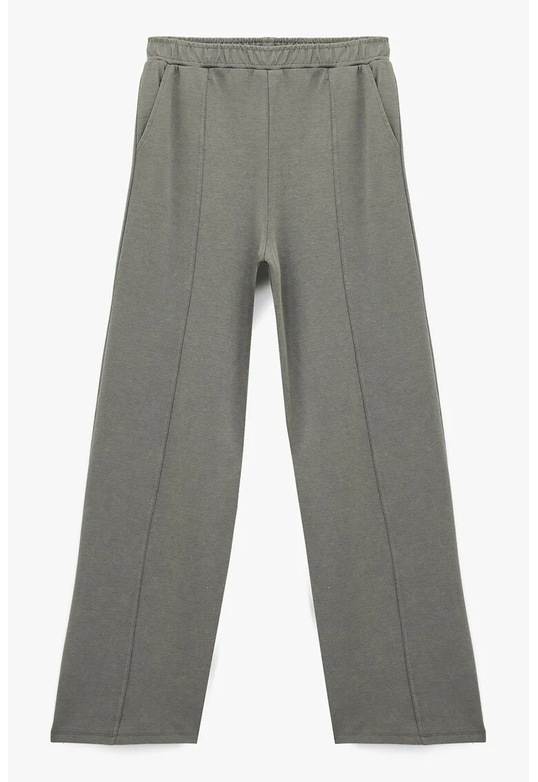 Pantaloni cu talie elastica si croiala ampla, Gri deschis melange