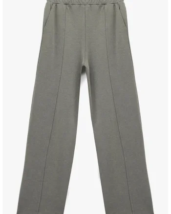 Pantaloni cu talie elastica si croiala ampla, Gri deschis melange