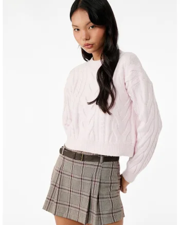 Pulover crop cu decolteu la baza gatului, Roz pastel