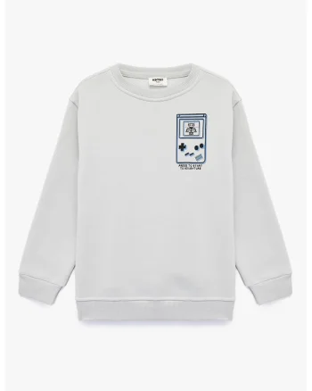 Bluza de trening cu imprimeu pe piept, Gri deschis