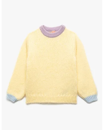 Pulover uni cu decolteu la baza gatului, Galben/Lila
