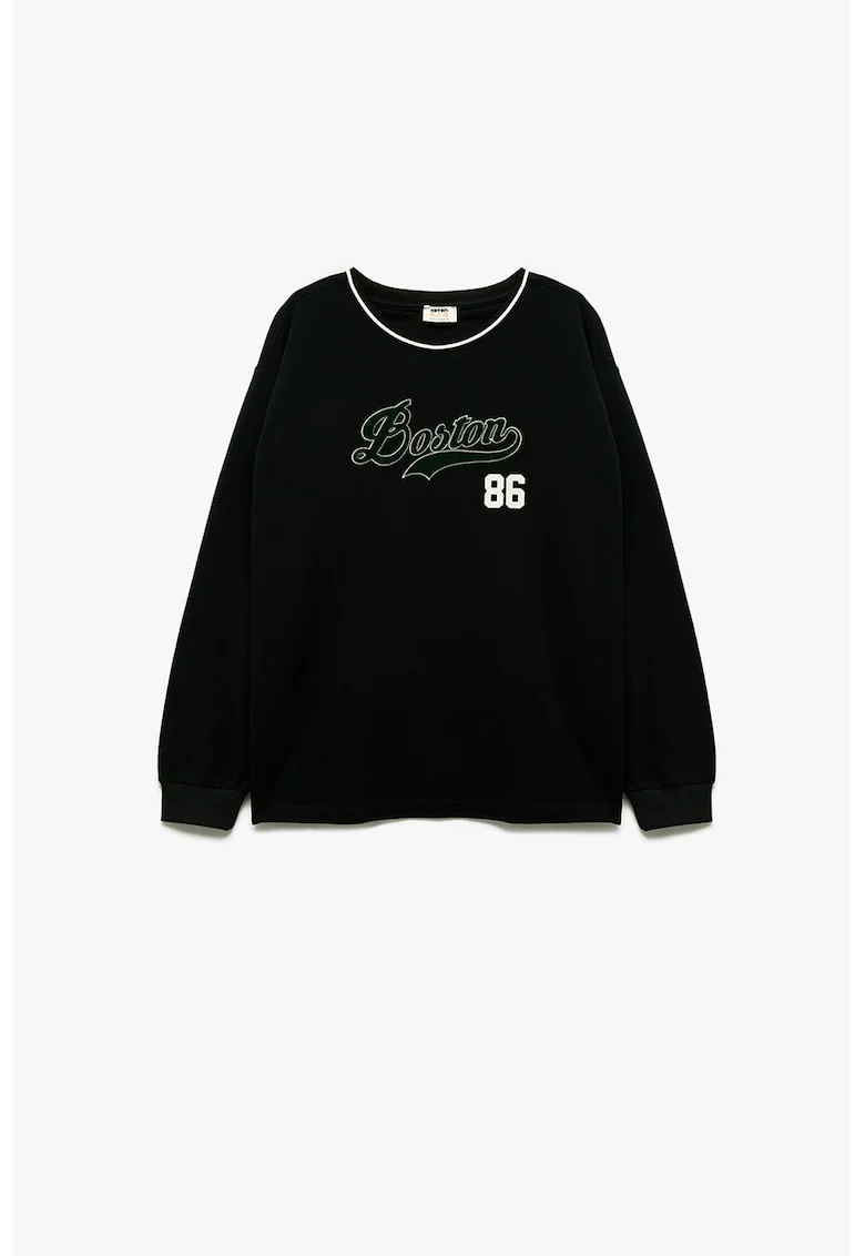 Bluza de trening din bumbac cu imprimeu text, Negru/Verde englez
