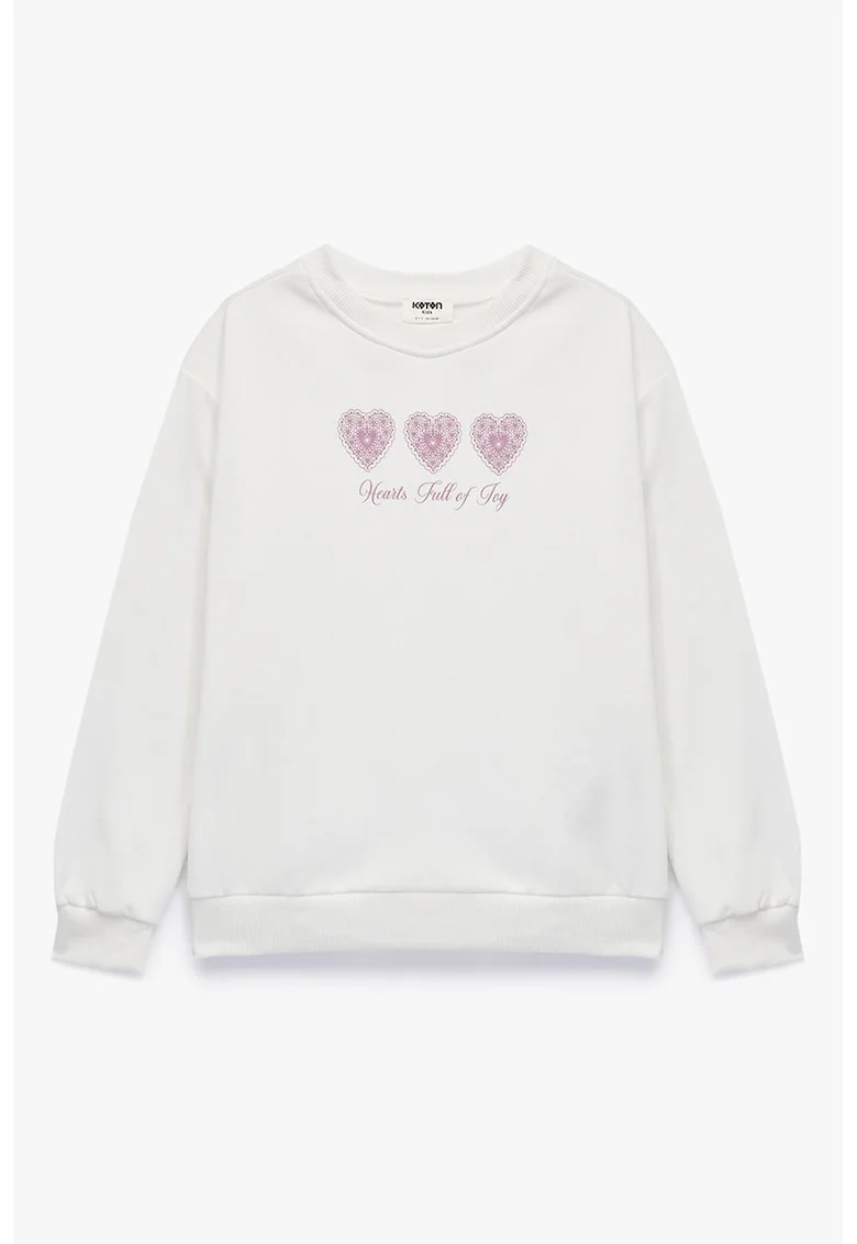 Bluza de trening cu imprimeu grafic, Alb fildes/Roz