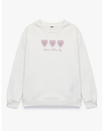 Bluza de trening cu imprimeu grafic, Alb fildes/Roz