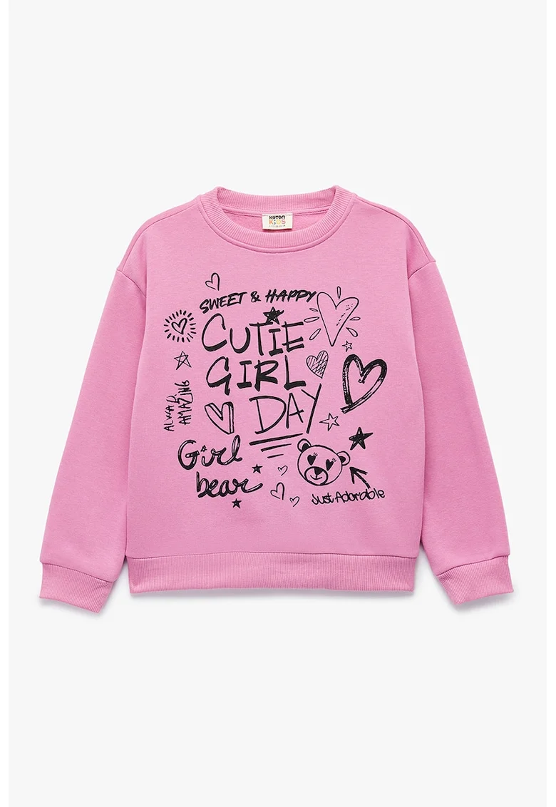 Bluza de trening cu imprimeu grafic, Negru/Roz pastel