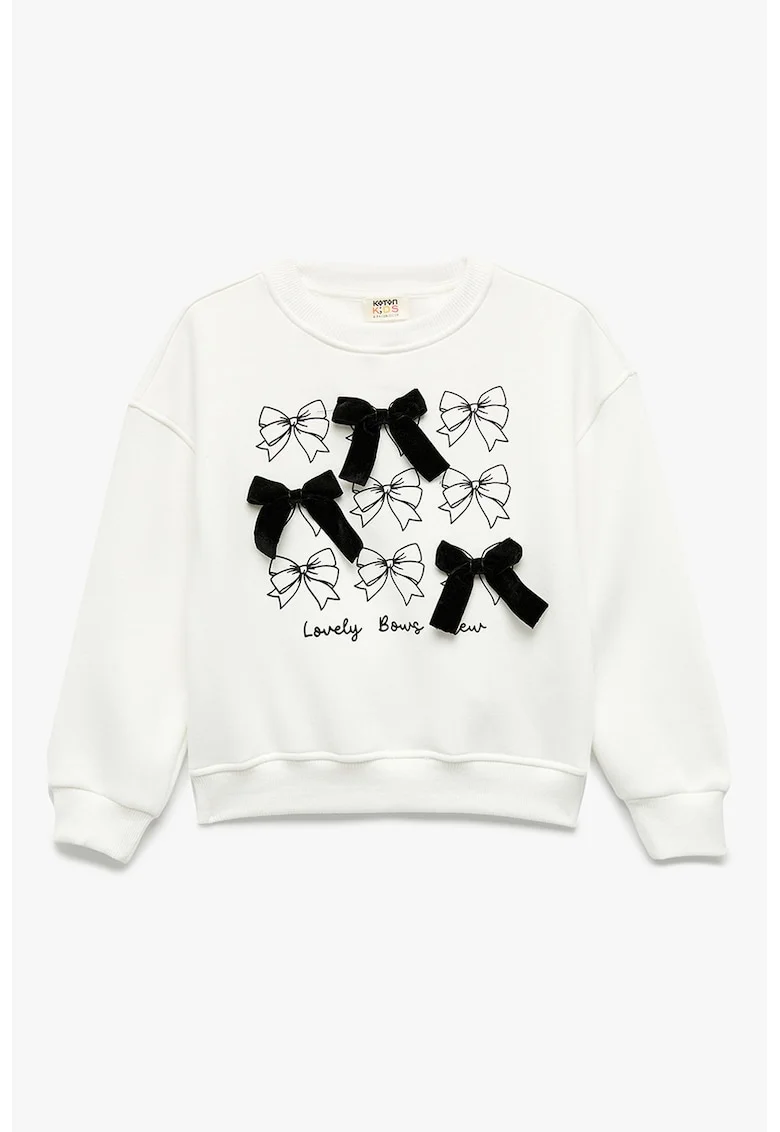 Bluza de trening cu aplicatii funda, Alb fildes/Negru