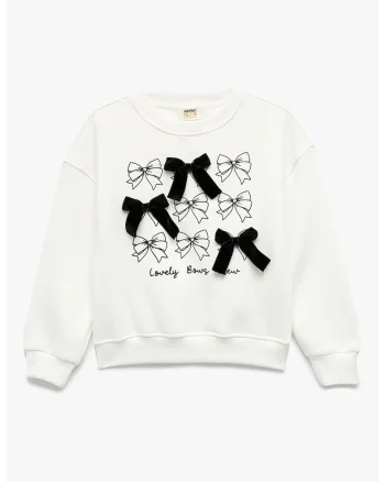 Bluza de trening cu aplicatii funda, Alb fildes/Negru