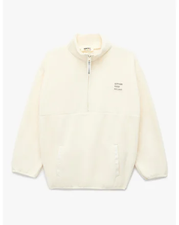Bluza de trening cu fenta cu fermoar, Alb fildes