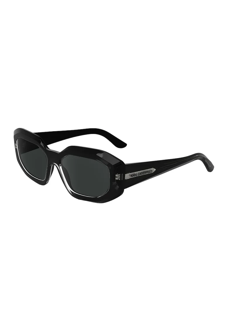 Ochelari de soare ovali cu lentile uni, Negru/Argintiu