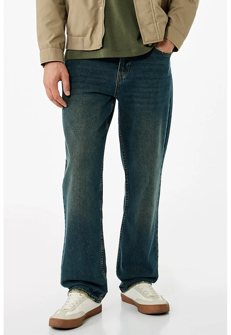 Blugi drepti cu aspect decolorat, Verde