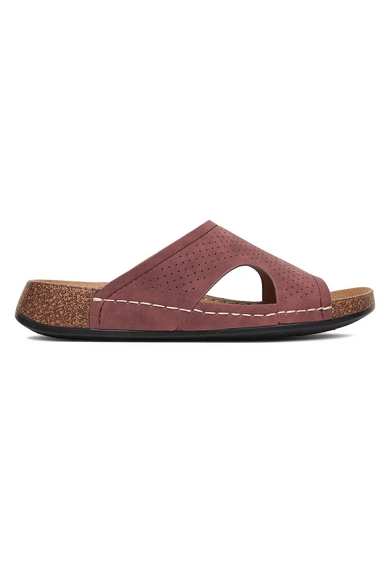 Papuci  bordeaux, textil, piele ecologica