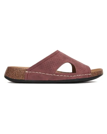 Papuci  bordeaux, textil, piele ecologica