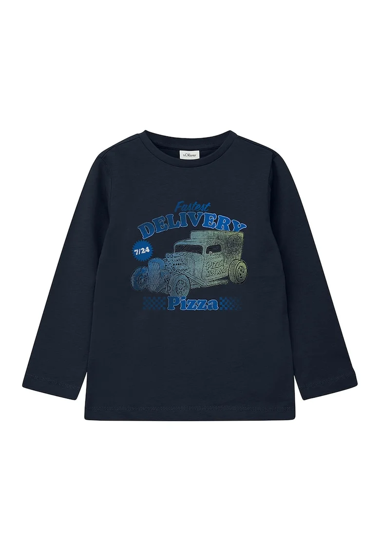 Bluza cu decolteul la baza gatului si imprimeu grafic, Gri carbune/Albastru royal