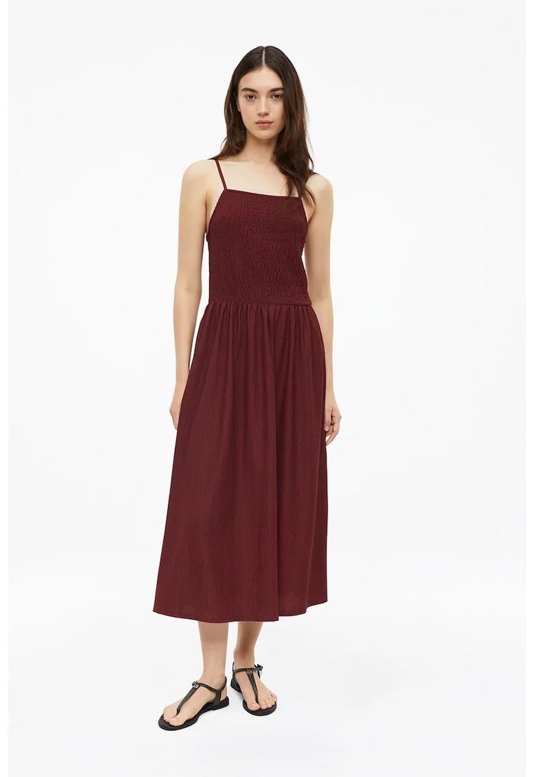 Rochie midi evazata cu decolteu patrat, Visiniu inchis