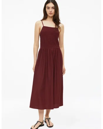 Rochie midi evazata cu decolteu patrat, Visiniu inchis