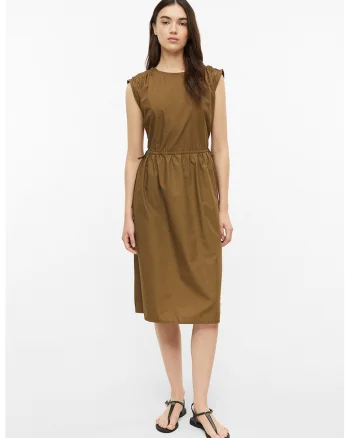 Rochie midi cu talie ajustabila, Verde masliniu