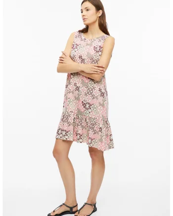 Rochie fara maneci, cu model, Roz deschis/Nude rose