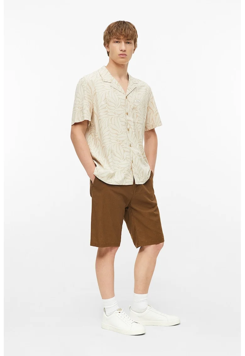 Tricou cu maneci scurte si imprimeu floral, Bej deschis