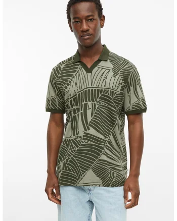 Tricou polo din amestec de in cu croiala slim-fit, Verde stins